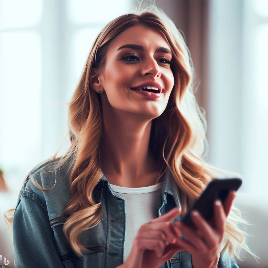 A woman using voice search on her smartphone