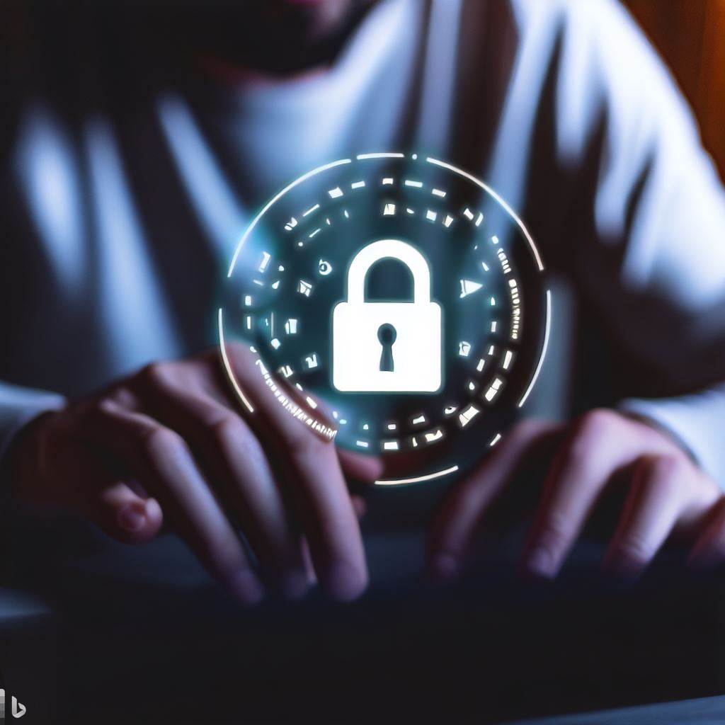 A person using a laptop with a lock icon on the screen